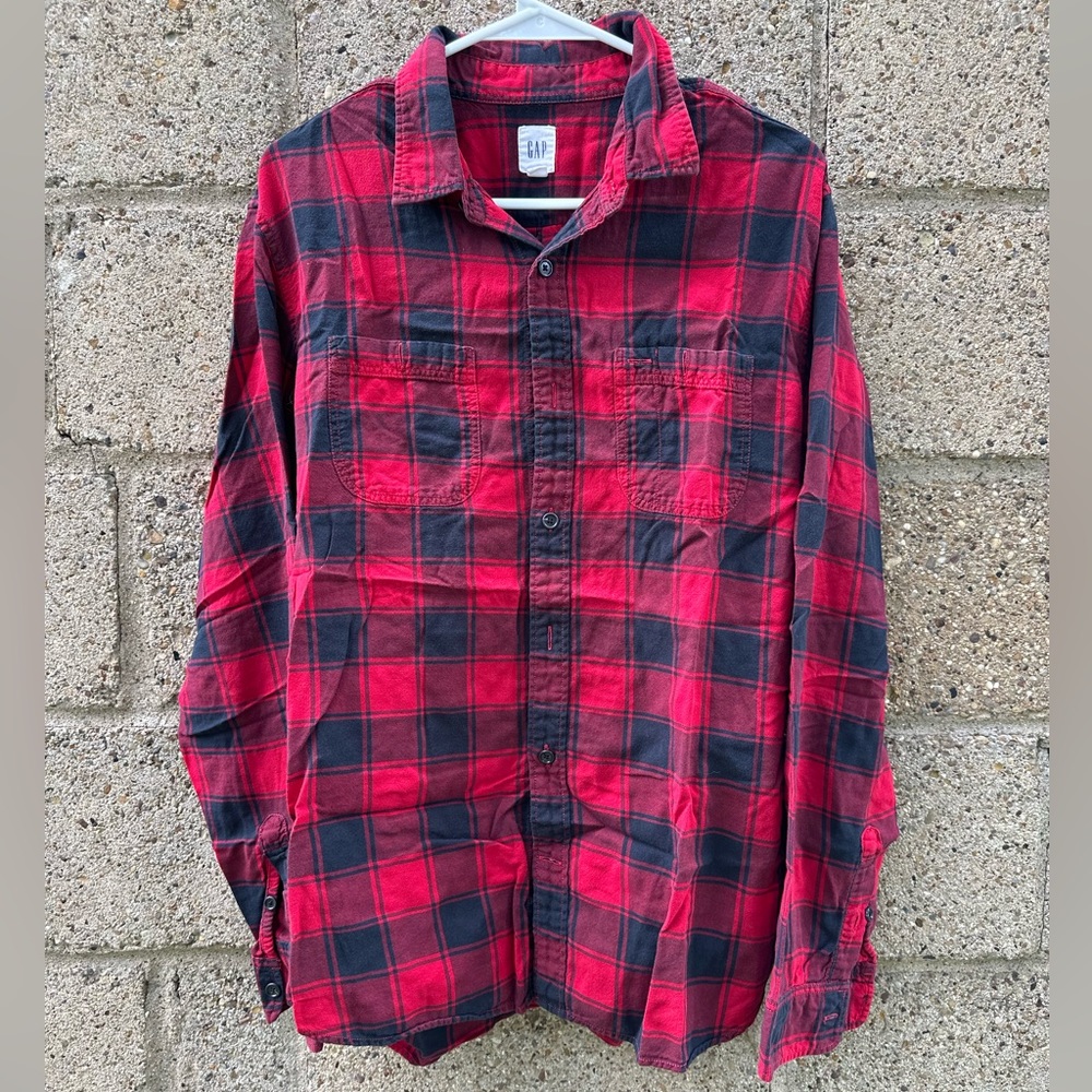 GAP Vintage Red & Black Buffalo Check Cotton Flannel – Large